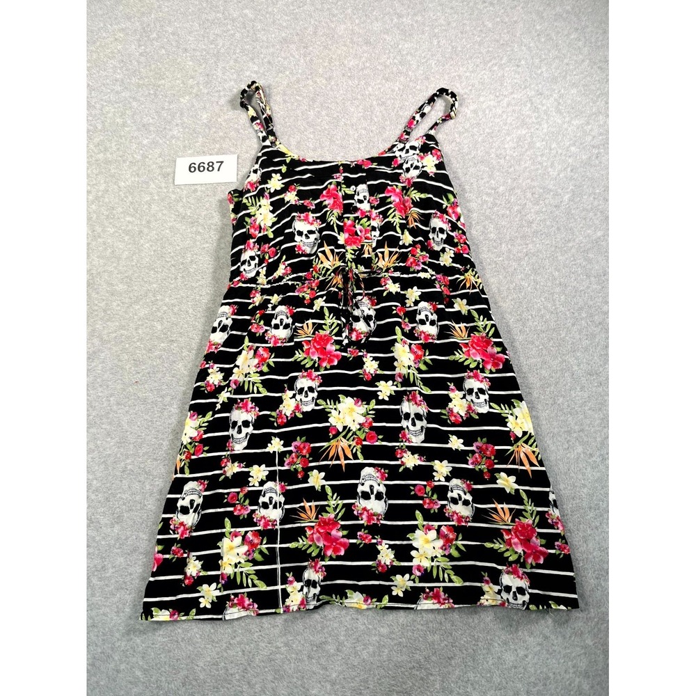 Hot Topic A Line Dress Womens Large Multicolor Rayon Skull Floral Wide Straps